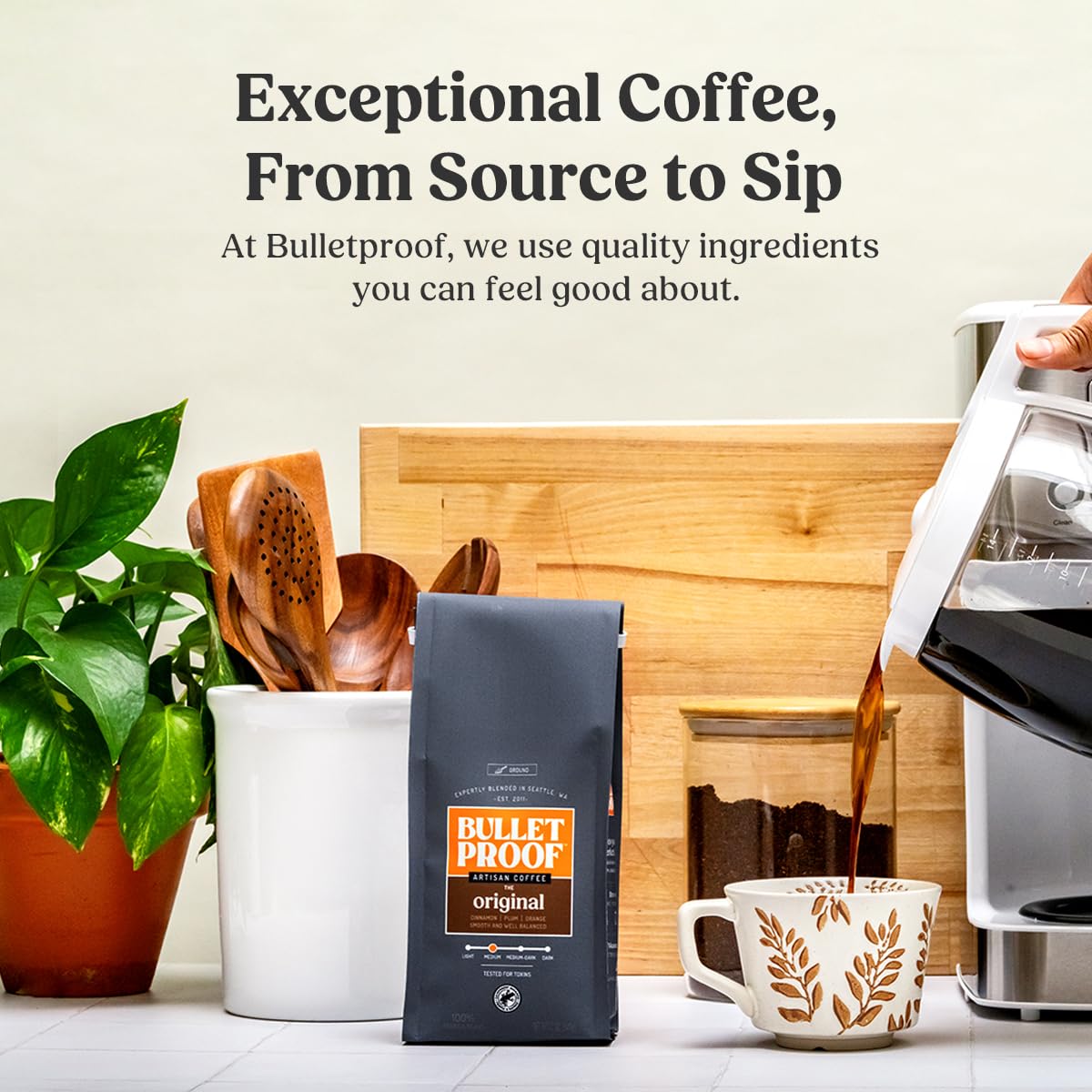 Bulletproof Original Medium Roast Ground Coffee,100% Arabica Coffee, Clean Coffee Tested for Toxins, Sustainably Sourced, 12 Ounces