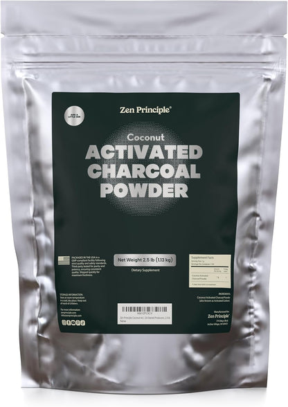 Zen Principle Coconut Activated Charcoal Powder. Whitens Teeth, Rejuvenates Skin and Hair, Supports Better Digestion. USA-Owned Producers, 2.5 lb