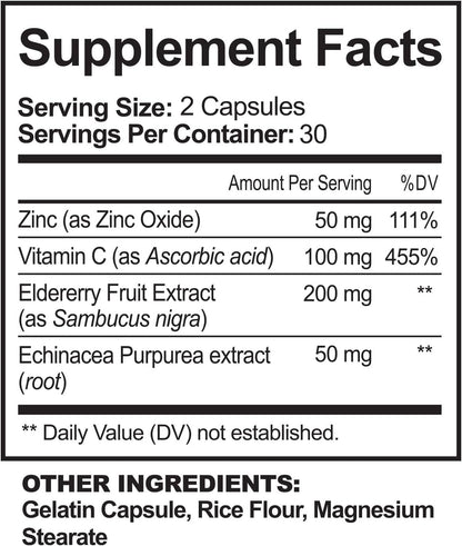 NutriFlair Zinc 50mg - with Vitamin C, Elderberry, Echinacea Purpurea Extract, Zinc Oxide - Compare with picolinate, Citrate, Oxide - Complete Immune Support Formula Pills with 4 Immune Defense