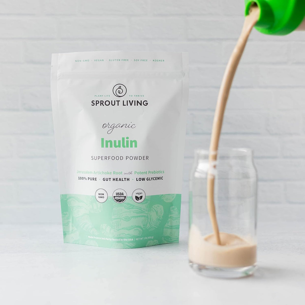 Sprout Living Organic Inulin with FOS Prebiotic Powder, Soluble Fiber for Leaky Gut, Bloating, Digestion, Feed Friendly Bacteria (Probiotics), 1 Scoop Daily, 1 lb (90 Servings)