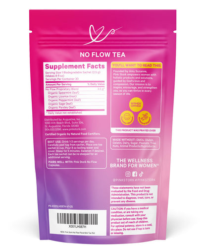 Pink Stork No Flow Organic Sage Tea, Floral Mint Flavor, 15 Sachets | Dry Up Breast Milk Supply, Ease Milk Production, Wean Lactation Naturally, Hot or Iced, Postpartum Essentials