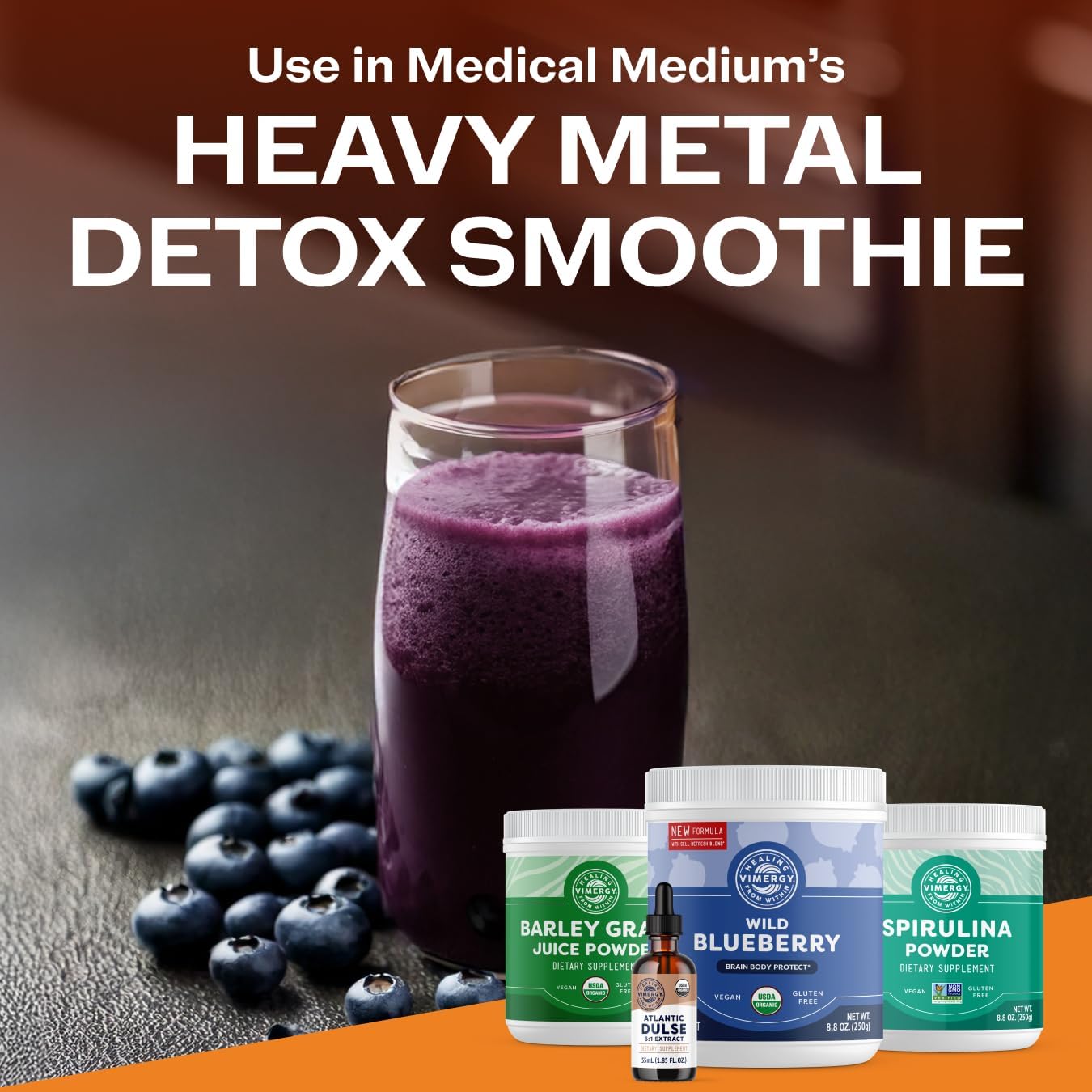Vimergy Wild Blueberry Powder –Protects Brain Health* - Supports Cardiovascular Function* – USDA Organic, Vegan & Gluten-Free – 250g