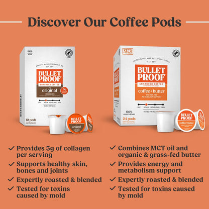Bulletproof Coffee + Organic Grass-Fed Butter Single-Serve Pods, Keto Coffee, All-in-One Recipe with MCT Oil and Butter, 24 Count