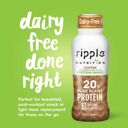 Ripple Vegan Protein Shake | Coffee Flavor | 75mg of Caffeine | 20g Nutritious Plant Based
