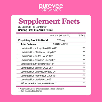 Purevee Organics Vaginal Probiotics for Women, 10 Essential Probiotic Strains, Vaginal + pH Balance