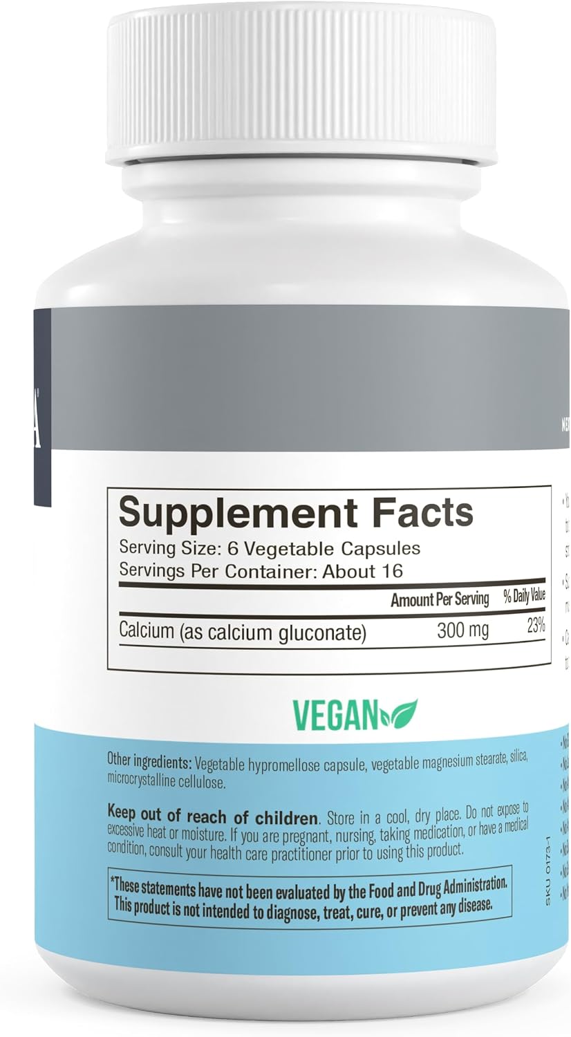 FREEDA Calcium Gluconate Supplement for Bone & Joint Support – 100 Capsules | Supports Teeth & Muscle Health – Pure Calcium w/o Vitamin D – Gentle on Stomach, Easy-to-Digest, Kosher, Vegan, Made in USA