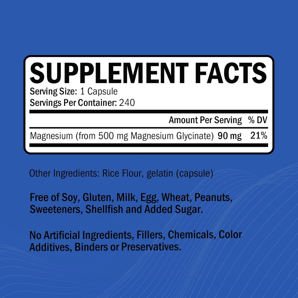Magnesium Glycinate 500mg Per Serving, 240 Capsules
