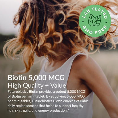 Futurebiotics Biotin 5000 MCG Supports Healthy Hair, Skin, Nails & Energy Production Non-GMO, 360 Vegetarian Tablets
