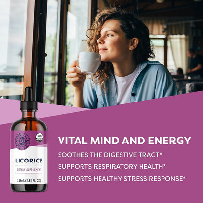 Vimergy Licorice – Promotes Digestive Function* 57 2mL (50-58 Drops) Servings (200mg Extract Per Serving) – Benefits Respiratory Health* – USDA Organic, Vegan, Gluten-Free – 115 mL