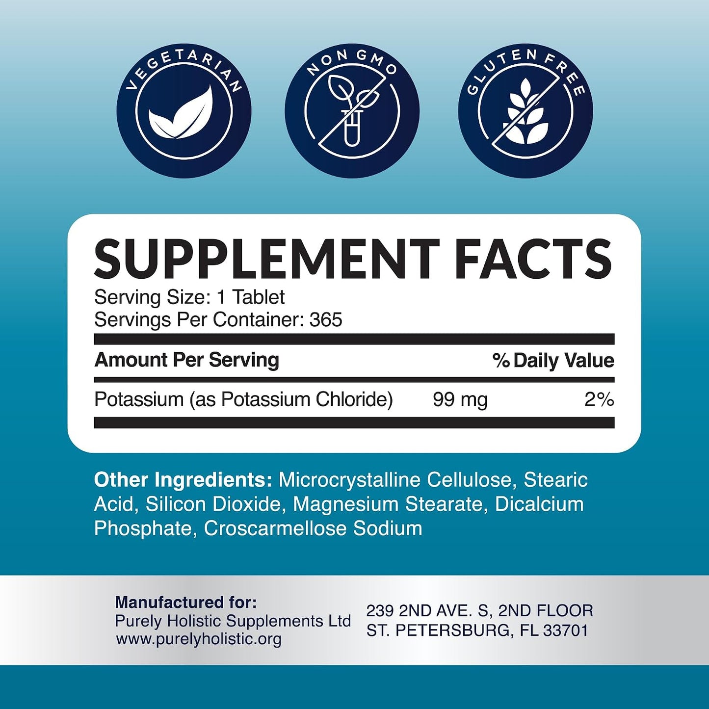 Potassium Chloride Supplement, 1 Year Supply, Heart Health & Fluid Support | With Potassium 99mg Per Serving for Circulatory Health Electrolyte & Fluid Balance Support, Gentle on Digestion, 365 Tablets