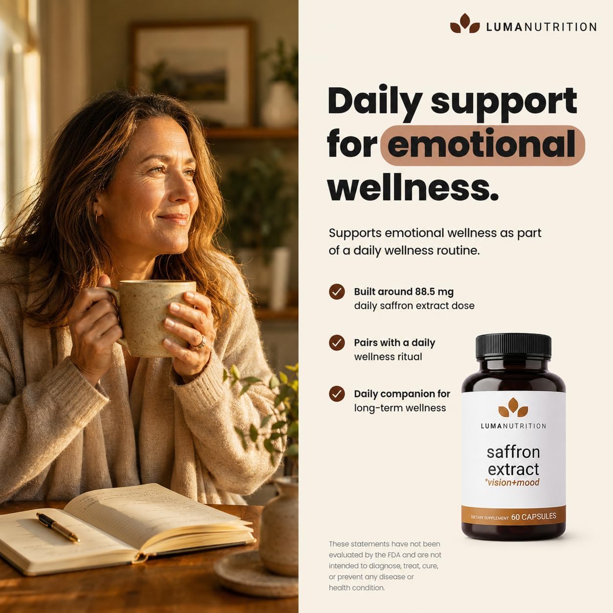 Luma Nutrition Saffron Supplement - Mood and Eye Support - 60 Capsules