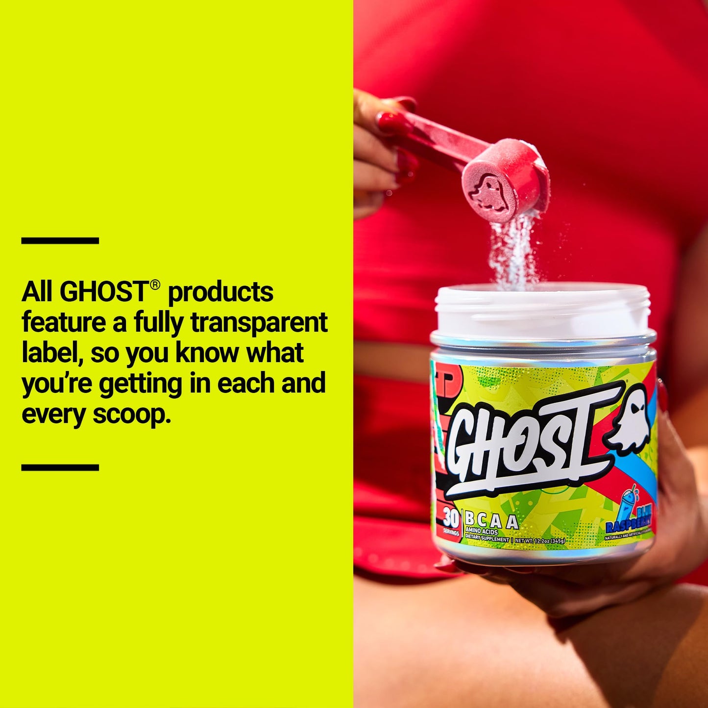 GHOST BCAA Powder Amino Acids Supplement, Sour Strips - 30 Servings - Sugar-Free Intra, Post & Pre Workout Amino Powder & Recovery Drink, 7G BCAA