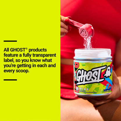 GHOST BCAA Powder Amino Acids Supplement, Sour Strips - 30 Servings - Sugar-Free Intra, Post & Pre Workout Amino Powder & Recovery Drink, 7G BCAA