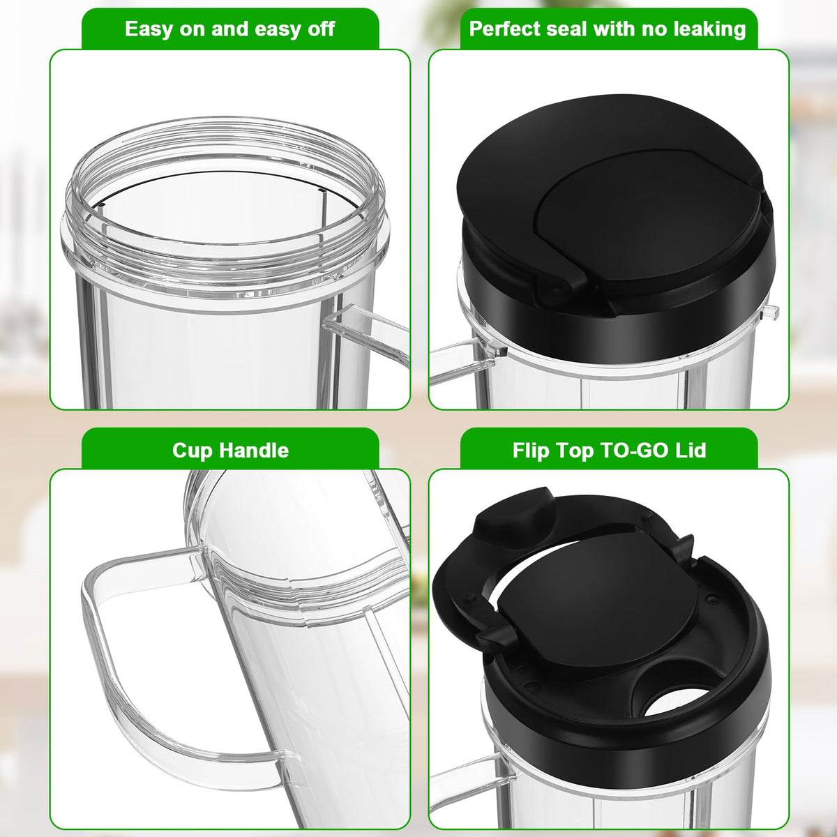 2 Pack Magic Bullet Blender Cups Tall 22oz Cup with Flip Top To-Go Lid Replacement Part