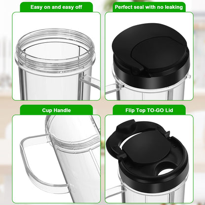 2 Pack Magic Bullet Blender Cups Tall 22oz Cup with Flip Top To-Go Lid Replacement Part