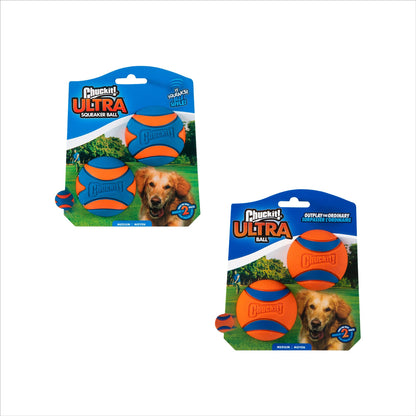Chuckit! Ultra Ball Dog Toy - Medium Bouncy Fetch Balls For Dogs 20-60 lbs - Made from Durable Rubber - Floating Water Pet Toys - Size Medium - 2.5-inch Diameter - Pack of 2 | Bouncy durable rubber design for pups 20-60 lbs, high bounce action for active