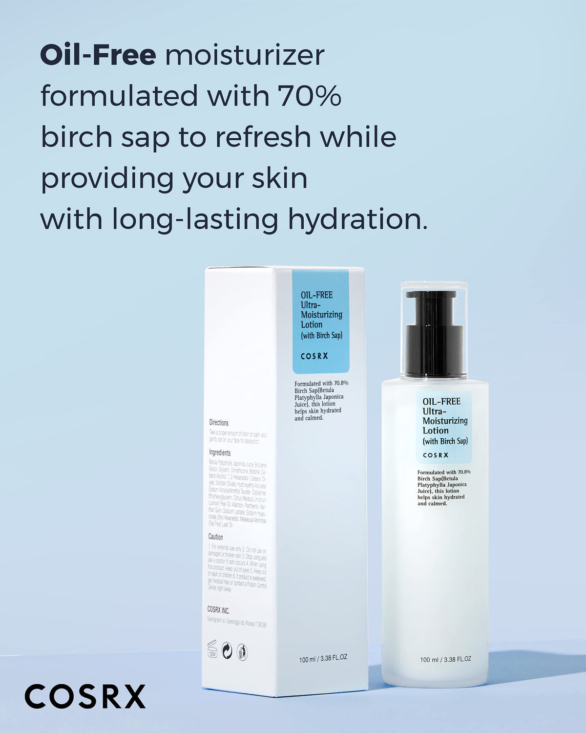 COSRX Oil Free Lotion with Birch Sap, Daily Acne Facial Moisturizer, 3.38 fl.oz / 100ml