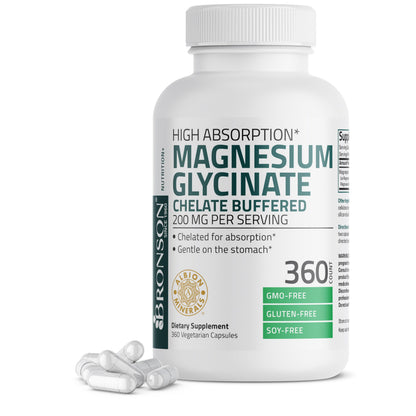 Bronson Magnesium Glycinate 200 MG Chelated High Absorption, 60 Capsules | Stress Relief, Sleep, Heart Health, Nerves, Muscles, and Metabolism Support, Vegetarian, Non-GMO, Gluten Free, Soy Free