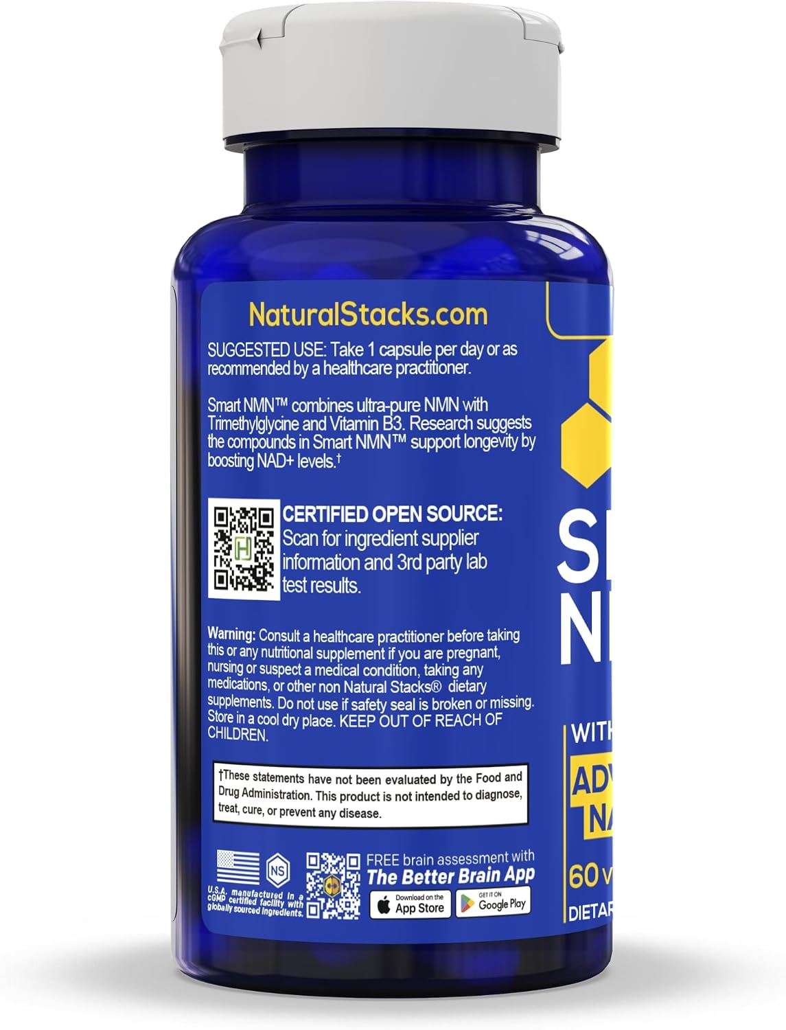 Smart NMN NAD Supplement, Healthy Aging Support With TMG - 60 Capsules | Advanced Nicotinamide Mononucleotide Formula for NAD+ production - Supports Long Term Brain Health - Natural Stacks