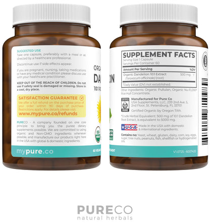USDA Organic Dandelion Root Extract - High Potency 10:1 Dandelion Root Supplement with 5000mg Herbal Equivalent Strength for Liver Cleanse Detox & Repair Support - Vegan & Non-GMO (2 Month Supply)