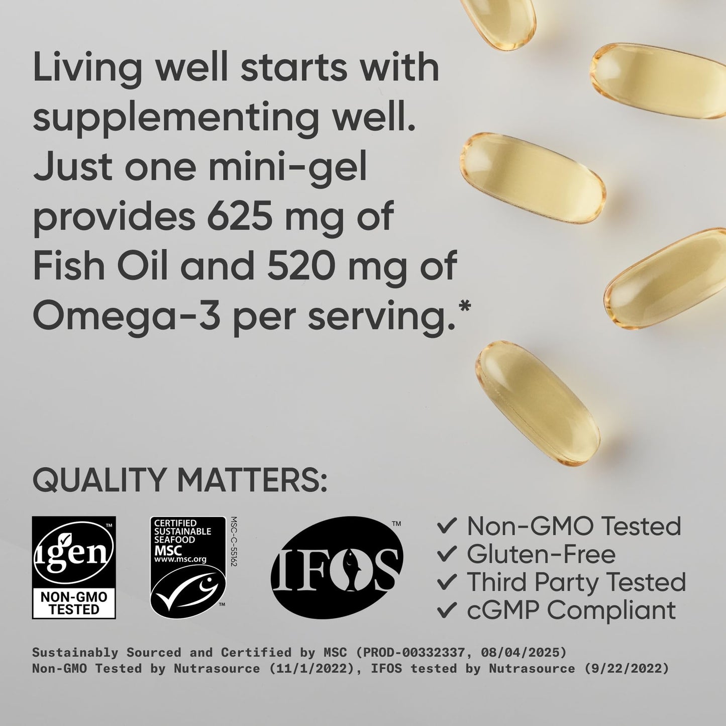 Sports Research® Omega-3 Fish Oil 1250 - Triple Strength Fish Oil Supplement from Wild Alaska Pollock - MSC Certified Sustainable · Non-GMO · Soy Free - 90 Softgel Capsules