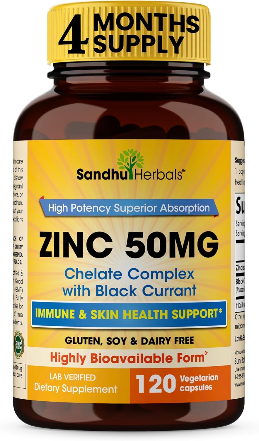 SANDHUHERBALS Zinc 50mg Bundle with Magnesium Complex 6 in 1 Supplement | Supports Immune, Muscle Health & Quality Sleep | for Men & Women