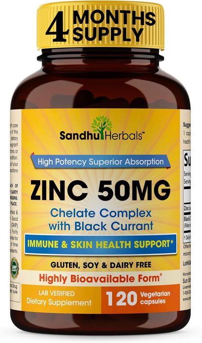 SANDHUHERBALS Zinc 50mg Bundle with Magnesium Complex 6 in 1 Supplement | Supports Immune, Muscle Health & Quality Sleep | for Men & Women