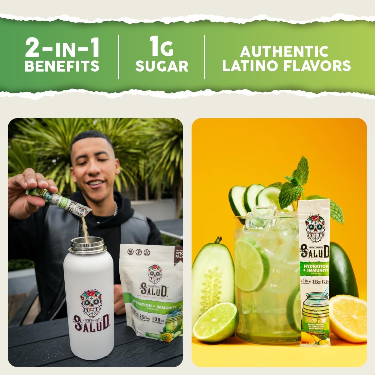 Salud Variety 3-Pack | 2-in-1 Energy + Focus (Strawberry Watermelon), Hydration + Immunity (Cucumber Lime) & Calm + Sleep (Punch) – 15 Servings Each, Non-GMO, Gluten Free, Low Calorie, 1g of Sugar