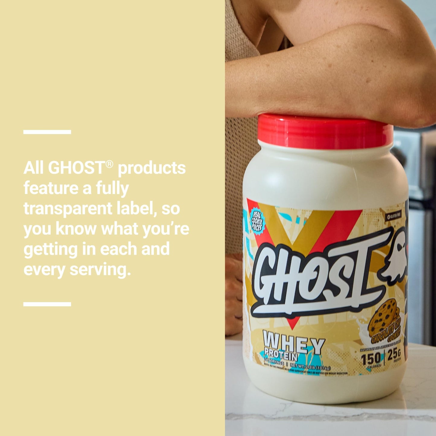 GHOST Whey Protein Powder, Cinnabon - 2LB, 25G of Protein - Cinnamon Roll Flavored Isolate, Concentrate & Hydrolyzed Whey Protein Blend - Post Workout Shakes - Soy & Gluten Free