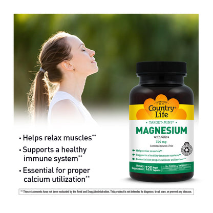 Target-Mins Magnesium with Silica 300 mg 120 Vegetarian Capsules | Vegan, gluten-free blend of 5 magnesium forms. Supports muscle, bone, and immune health