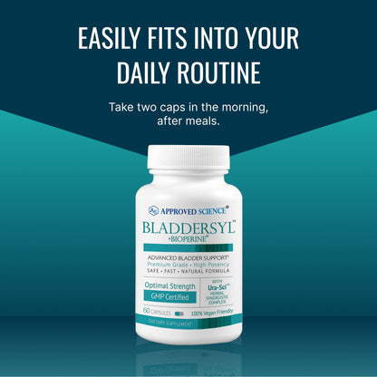 Approved Science Bladdersyl - Urinary Incontinence, Bladder Support - High Absorption - 60 Capsules - Pack of 1 - Vegan