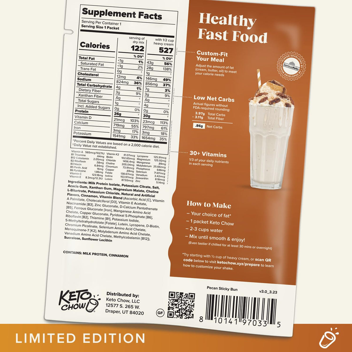 Keto Chow Chocolate Peanut Butter Meal Replacement Shake Powder, 3 Meals