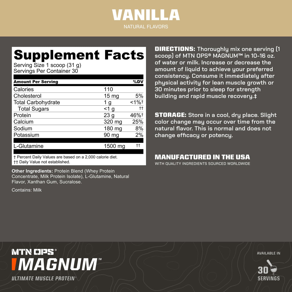 MTN OPS Magnum Protein Powder 23g Protein per Serving Whey Protein Blend with BCAAs Low Sugar Gluten Free 30 Servings Chocolate