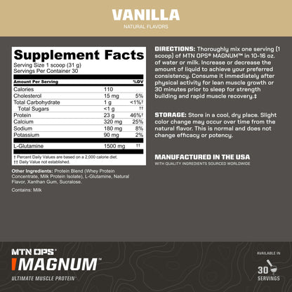 MTN OPS Magnum Protein Powder 23g Protein per Serving Whey Protein Blend with BCAAs Low Sugar Gluten Free 30 Servings Chocolate