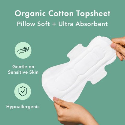 Rael Pads for Women, Organic Cotton Cover - Period Pads with Wings, Sanitary Napkins, Heavy