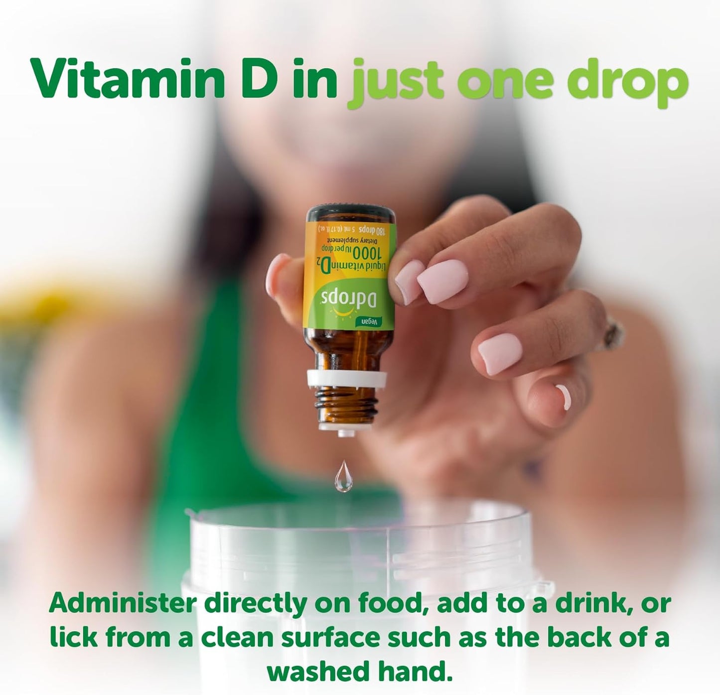 Ddrops Vegan 1000 IU 180 Drops - Daily Vitamin D Liquid - Supports Bone Health & Immune System. No Large Capsules, No Preservatives, Non-GMO, Allergy-Friendly