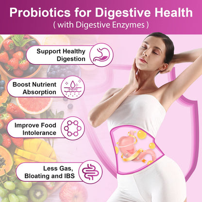 Probiotics for Women Digestive Health, 100 Billion CFUs Probiotic with Digestive Enzymes