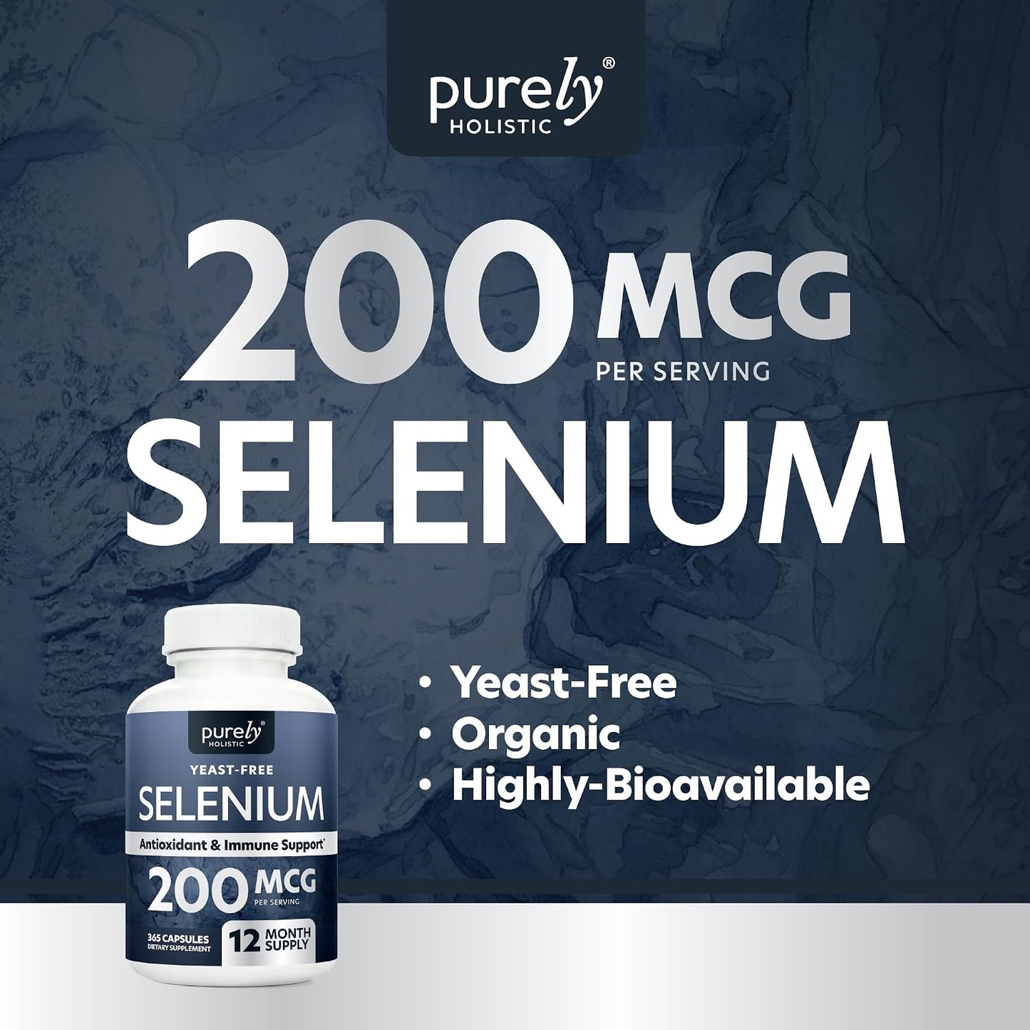 Selenium 200mcg Capsules, 1 Year Supply, Yeast-Free Selenomethionine, Vegan | Immune Antioxidant and Thyroid Health Support, Selenium Supplements for Women and Men, Gluten-Free & Non-GMO, 365 Capsules