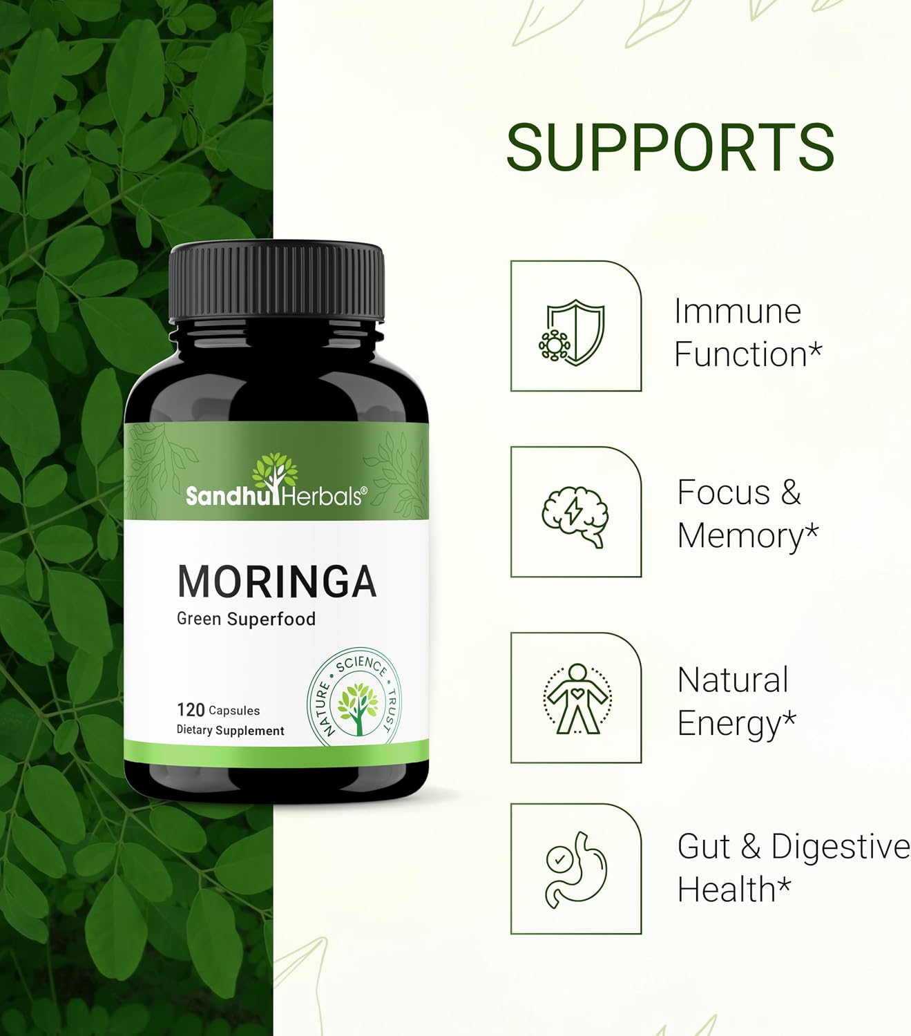 SANDHUHERBALS Moringa & Sea Moss Capsules Supplements for Women & Men | Supports Immune & Digestive Health