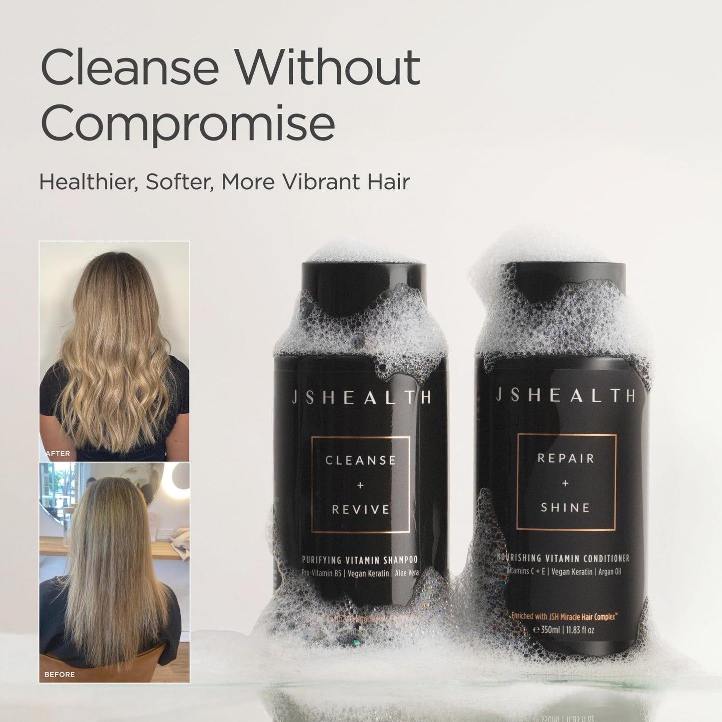 JSHealth Vitamins Shampoo & Conditioner Haircare, Virtual Bundle | Includes Purifying Keratin Shampoo & Nourishing Hair Conditioner