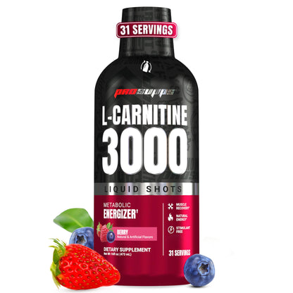 ProSupps L-Carnitine Liquid 3000, Stimulant-Free Liquid Shots for Men & Women - Clean Workout Drink for Energy, Performance & Muscle Recovery - No Sugar, No Carbs - 31 Servings, Berry