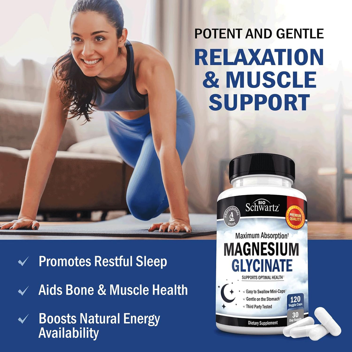 Magnesium Glycinate 500mg Per Serving | Max Absorption | 120 Mini Capsules