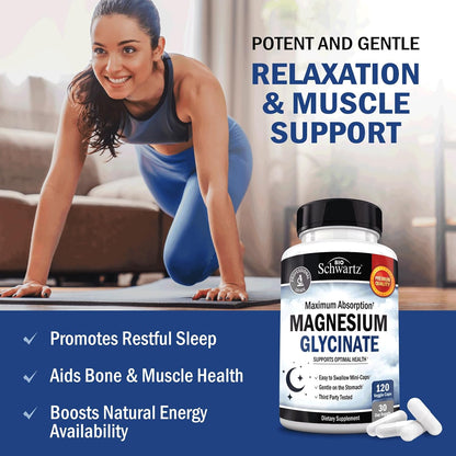 Magnesium Glycinate 500mg Per Serving | Max Absorption | 120 Mini Capsules