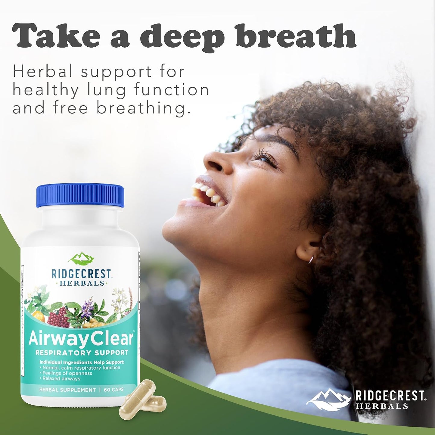 RidgeCrest Herbals AirwayClear Natural Lung and Breathing Support 60 Ct | 30 Servings, Gluten Free, Vegan Capsules, Schisandra Fruit, Cassia Bark, Ginger Root, Sinus, Mucus and Immune Wellness