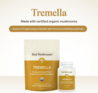 Real Mushrooms Tremella Mushroom Powder – Organic Tremella Extract from Fruiting Body – for Daily Wellness Routine – Vegan, Non-GMO, No Fillers – 60 Servings Mushroom Blend Supplements