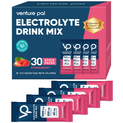 Venture Pal High Sodium Sugar Free Electrolytes Powder Packet, 16 Sticks | Hydration Packets with Vitamin, Sodium & Potassium, Zero Calories, Vegan, Keto & Paleo Friendly Electrolyte Drink Mix
