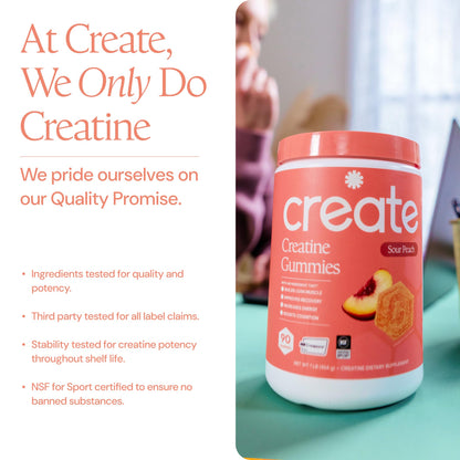 Create Creatine Monohydrate Gummies for Men & Women, Boost Focus, Strength, and Endurance, Anti-Melting Formula, Vegan, Gluten-Free, Non-GMO, 1.5g of Creatine per Gummy (Orange)
