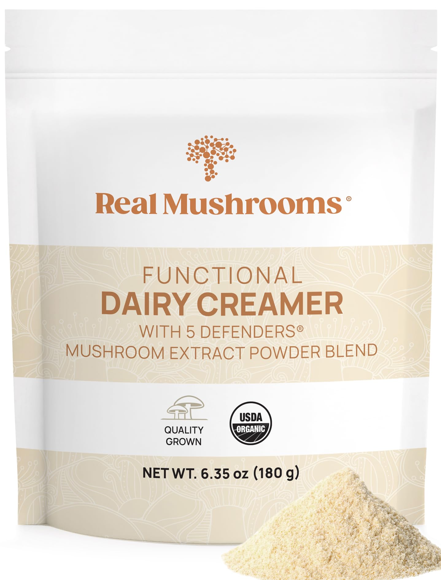 Real Mushrooms Functional Coconut Creamer with Reishi, Lucuma & Ceylon Cinnamon – Organic, Dairy-Free – Vegan Coffee Creamer for Smoothies & Drinks – 90 Servings Organic Cream Coconut Powder