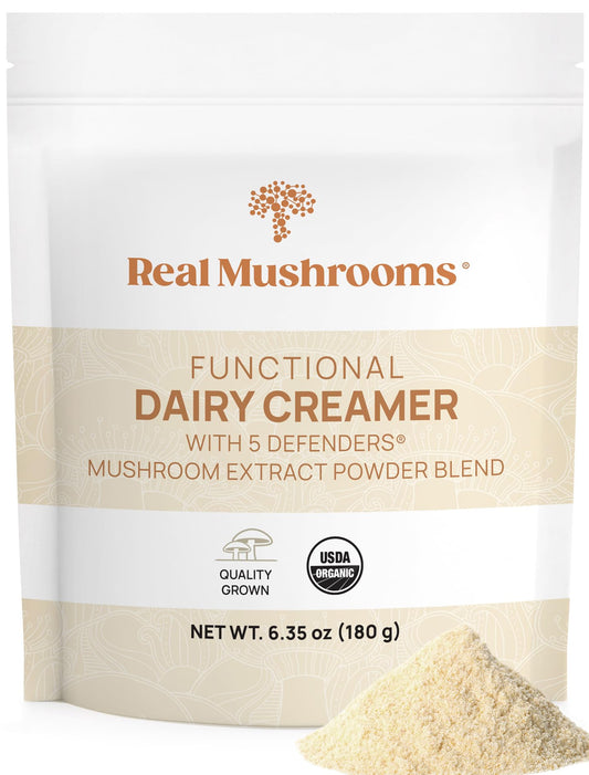 Real Mushrooms Functional Coconut Creamer with Reishi, Lucuma & Ceylon Cinnamon – Organic, Dairy-Free – Vegan Coffee Creamer for Smoothies & Drinks – 90 Servings Organic Cream Coconut Powder