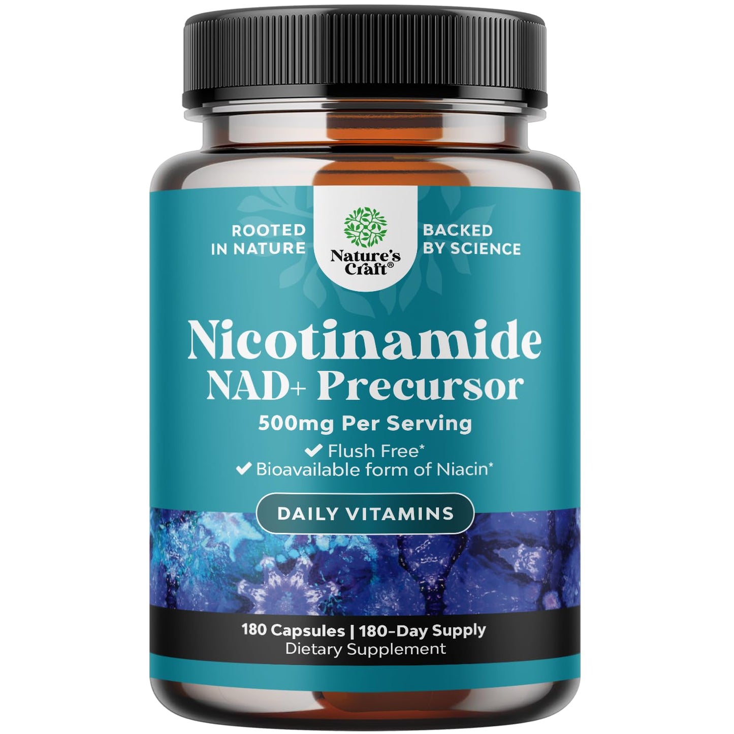 Vitamin B3 Niacinamide 500mg Capsules - Mitochondrial Energy and Potent Skin Supplement - Vitamin B3 Niacin Flush Free and Nicotinamide 500mg - Flush Free Niacin Supplement - 60 Count